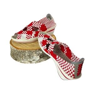 Flexfit Red and White Woven Slip on Platform Wedge Heel Sz7.5